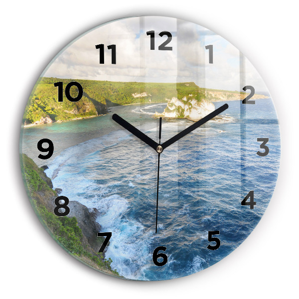 Round glass clock Ocean Coast