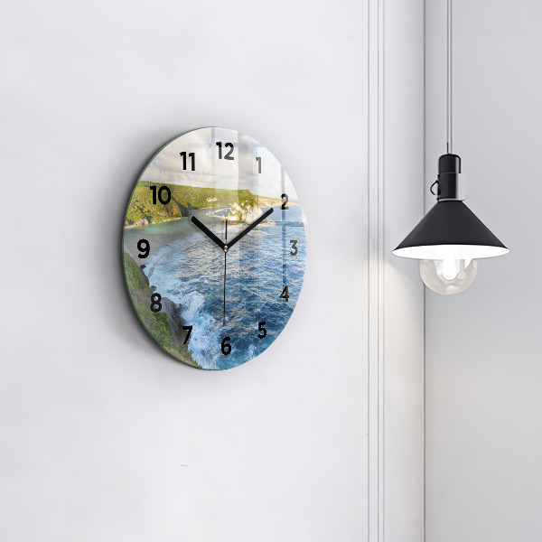 Round glass clock Ocean Coast
