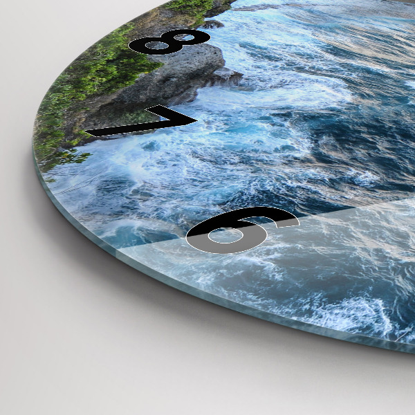 Round glass clock Ocean Coast