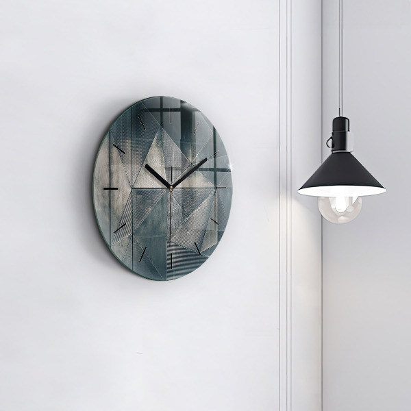 Round glass clock Metal abstract triangles