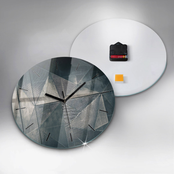 Round glass clock Metal abstract triangles