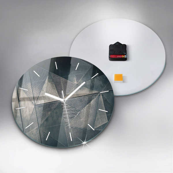 Round glass clock Metal abstract triangles