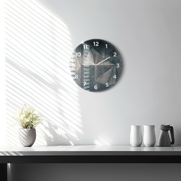 Round glass clock Metal abstract triangles