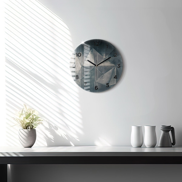 Round glass clock Metal abstract triangles
