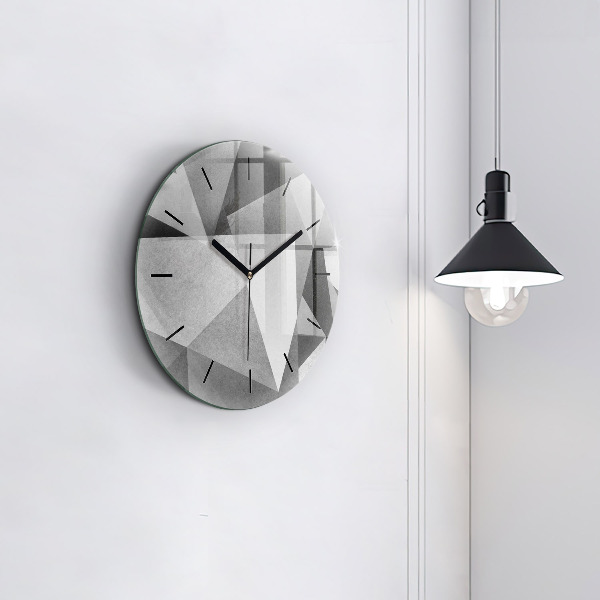 Round glass clock Gray Geometric Abstraction