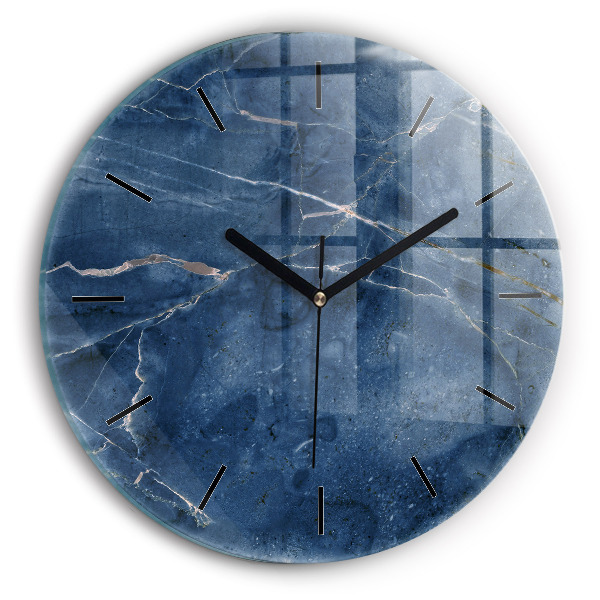 Round glass clock Blue marble texture