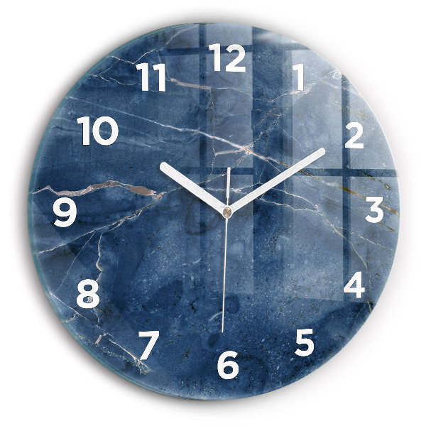 Round glass clock Blue marble texture
