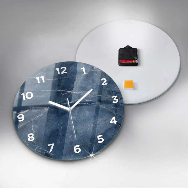 Round glass clock Blue marble texture