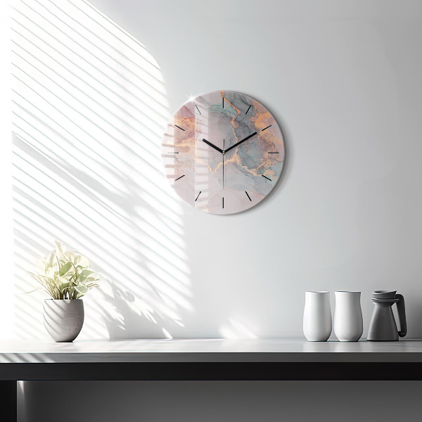 Round glass clock Marble texture