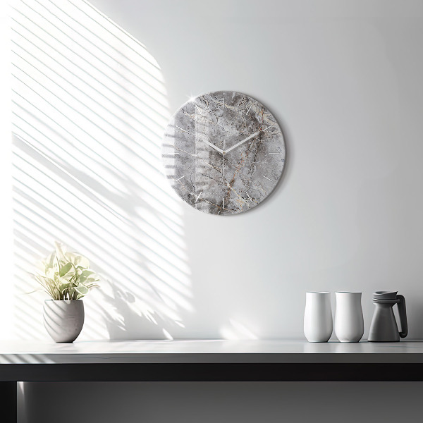 Round glass clock Gray granite marble
