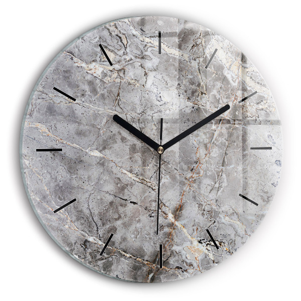 Round glass clock Gray granite marble