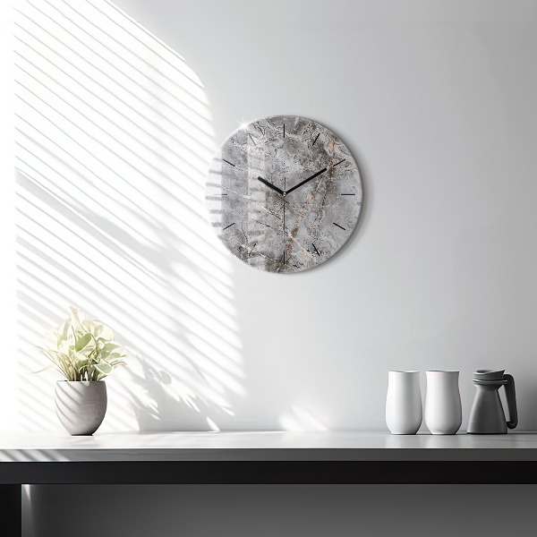 Round glass clock Gray granite marble
