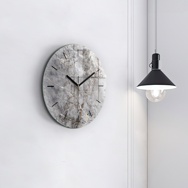 Round glass clock Gray granite marble