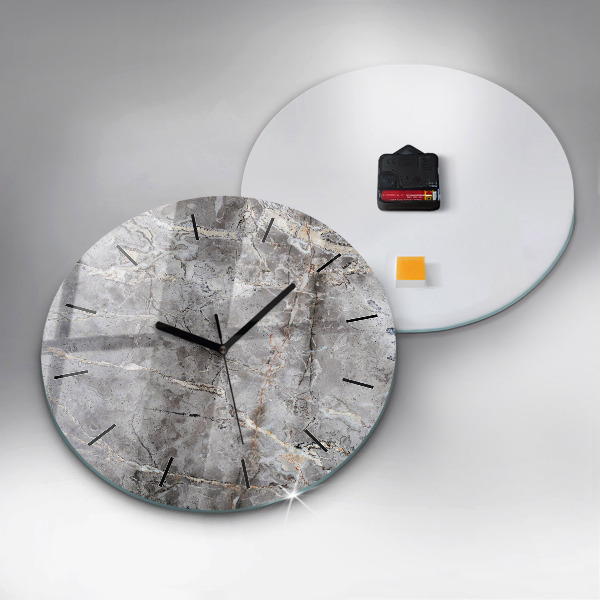 Round glass clock Gray granite marble
