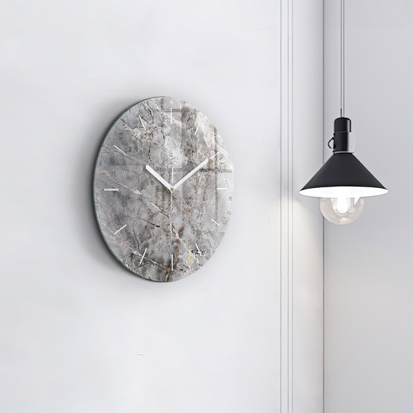Round glass clock Gray granite marble