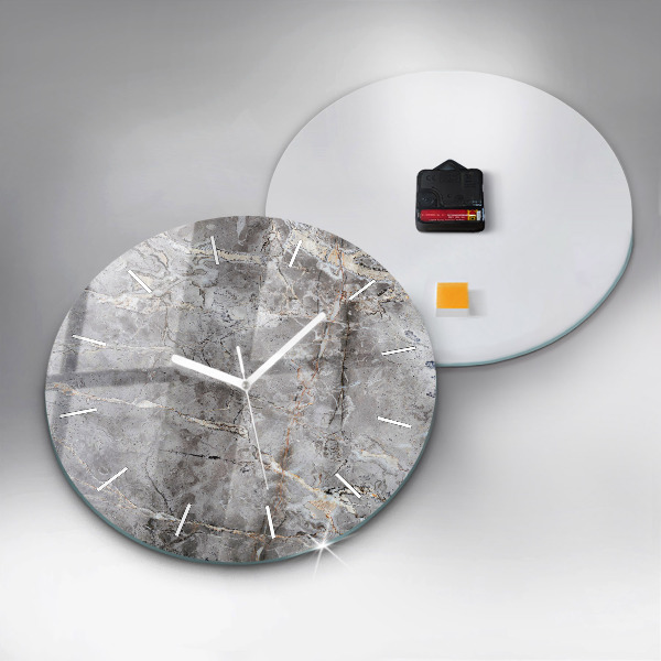 Round glass clock Gray granite marble