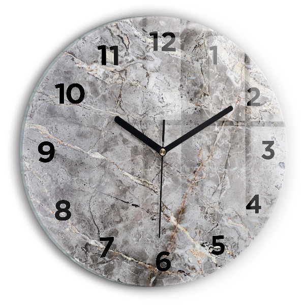 Round glass clock Gray granite marble