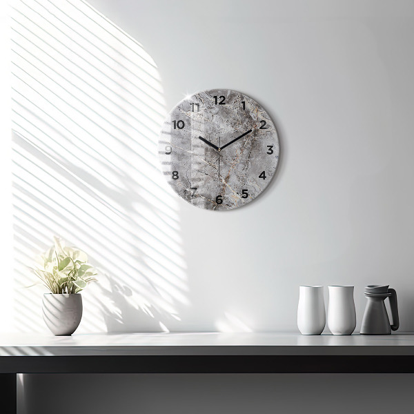 Round glass clock Gray granite marble