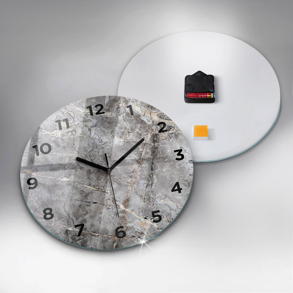 Round glass clock Gray granite marble