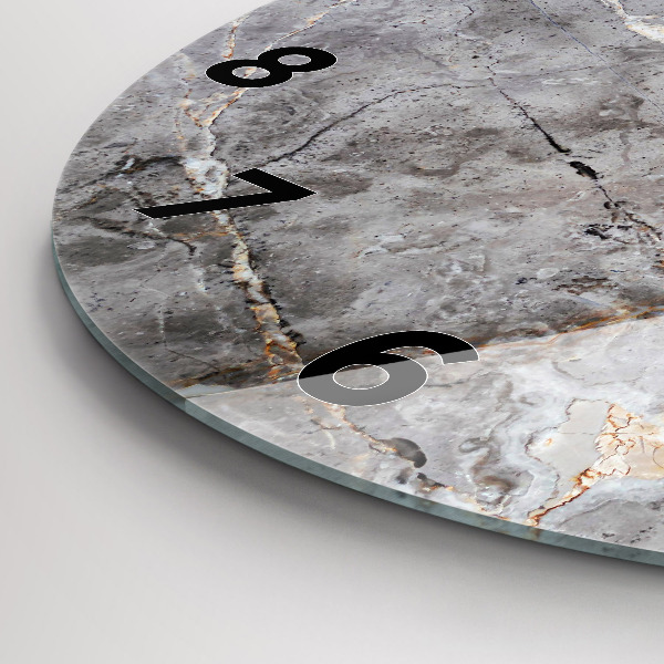 Round glass clock Gray granite marble