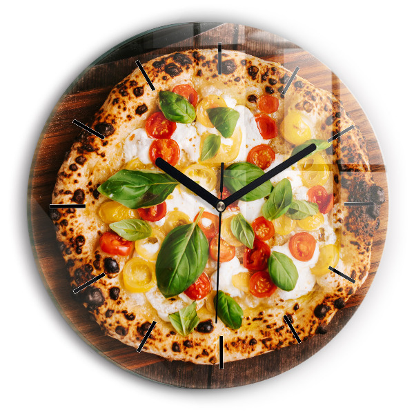 Round glass clock Italian pizza