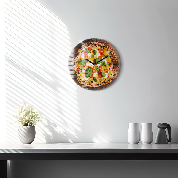 Round glass clock Italian pizza