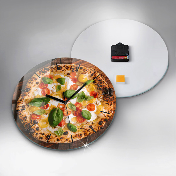 Round glass clock Italian pizza