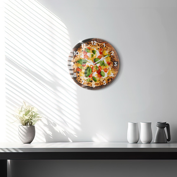 Round glass clock Italian pizza