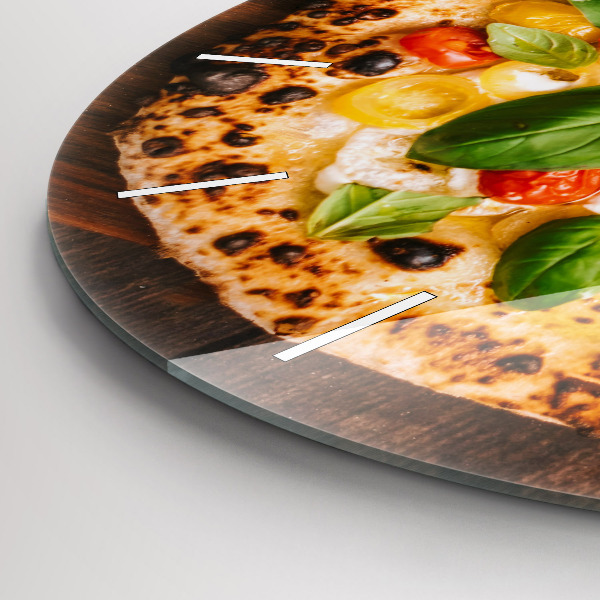 Round glass clock Italian pizza
