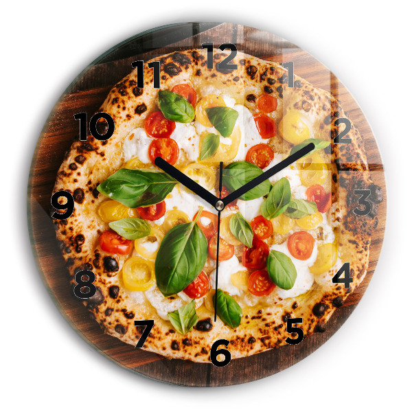 Round glass clock Italian pizza