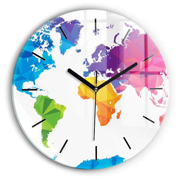 Round glass clock Abstract world map