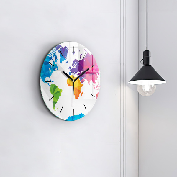 Round glass clock Abstract world map