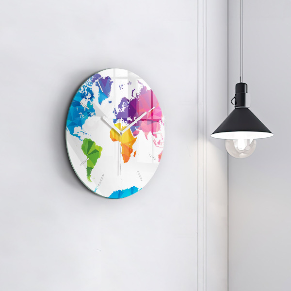 Round glass clock Abstract world map