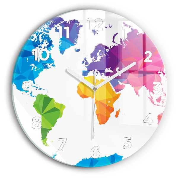 Round glass clock Abstract world map