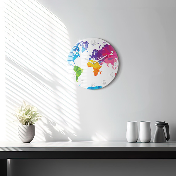 Round glass clock Abstract world map
