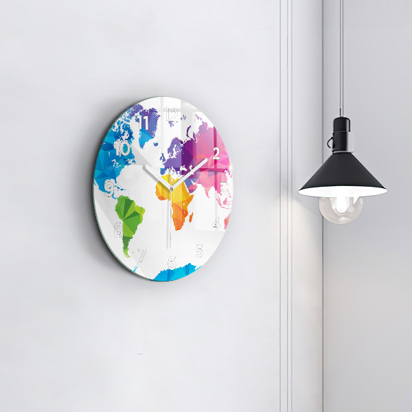 Round glass clock Abstract world map