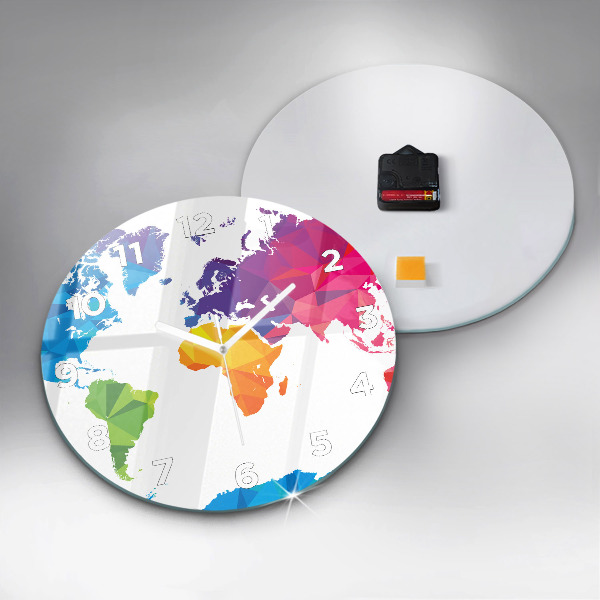 Round glass clock Abstract world map