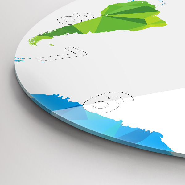 Round glass clock Abstract world map