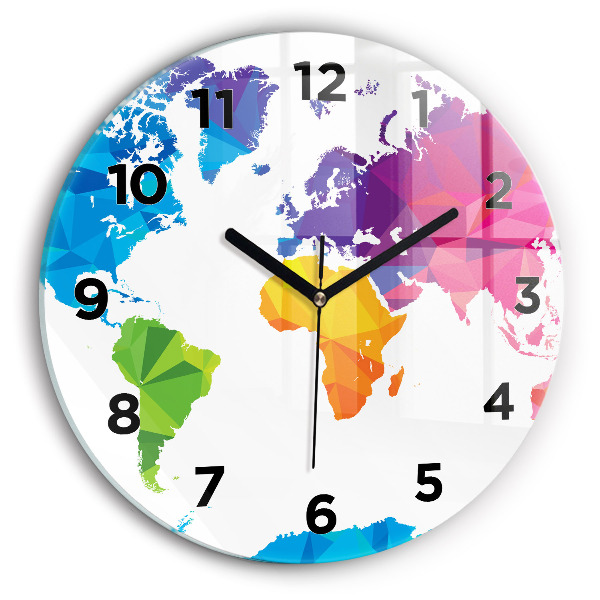 Round glass clock Abstract world map