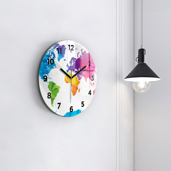 Round glass clock Abstract world map