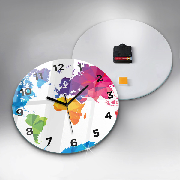 Round glass clock Abstract world map
