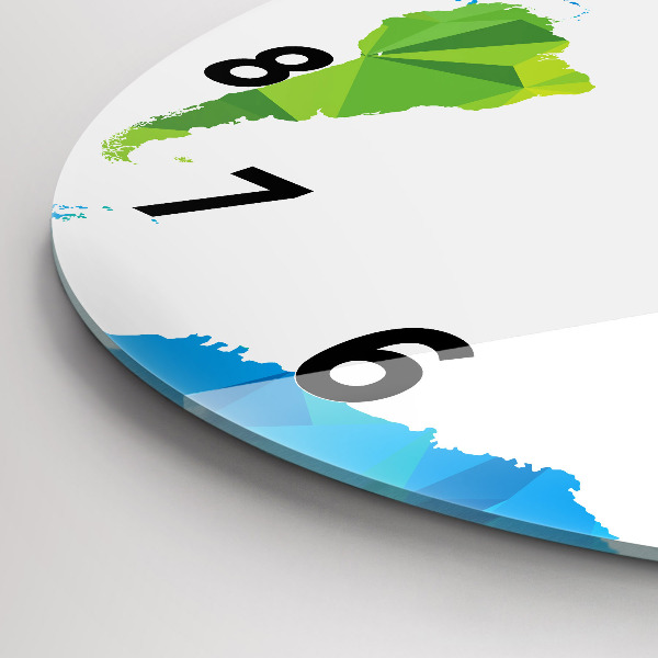 Round glass clock Abstract world map