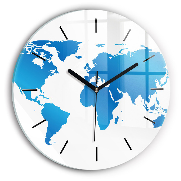 Round glass clock World map