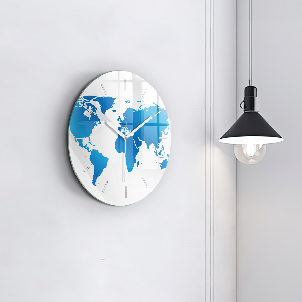 Round glass clock World map