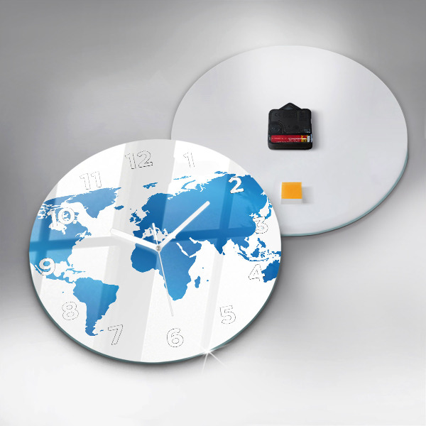 Round glass clock World map