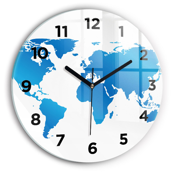Round glass clock World map