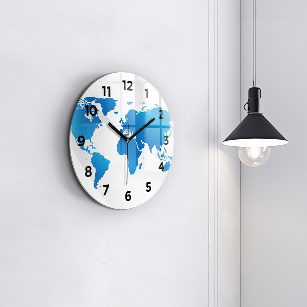 Round glass clock World map