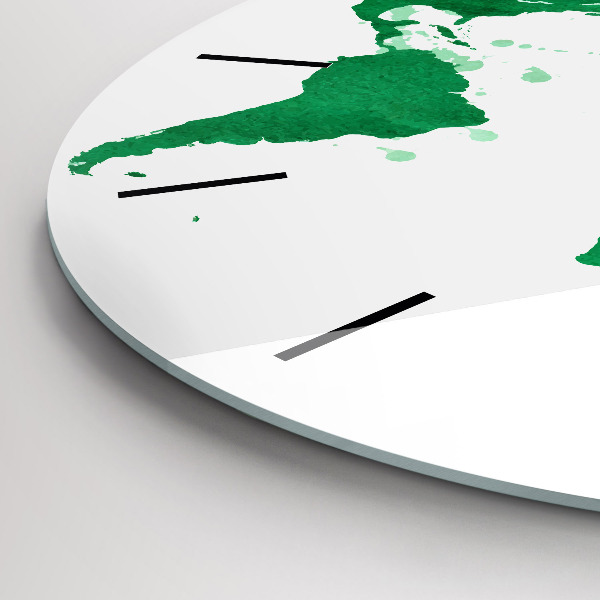 Round glass clock Green world map