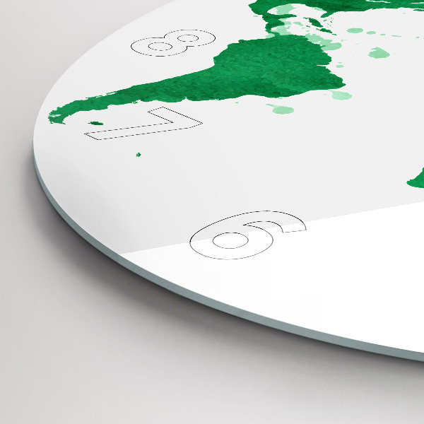 Round glass clock Green world map