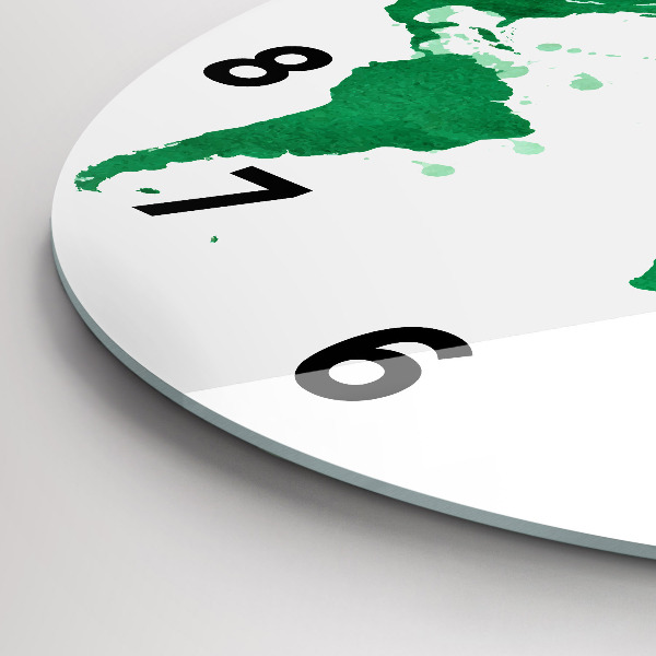 Round glass clock Green world map